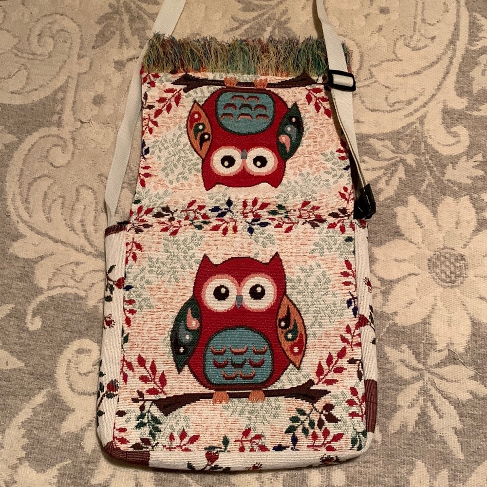 Canvas Style Owl Fringed Crossbody Bag NWOT - Picture 3 of 8